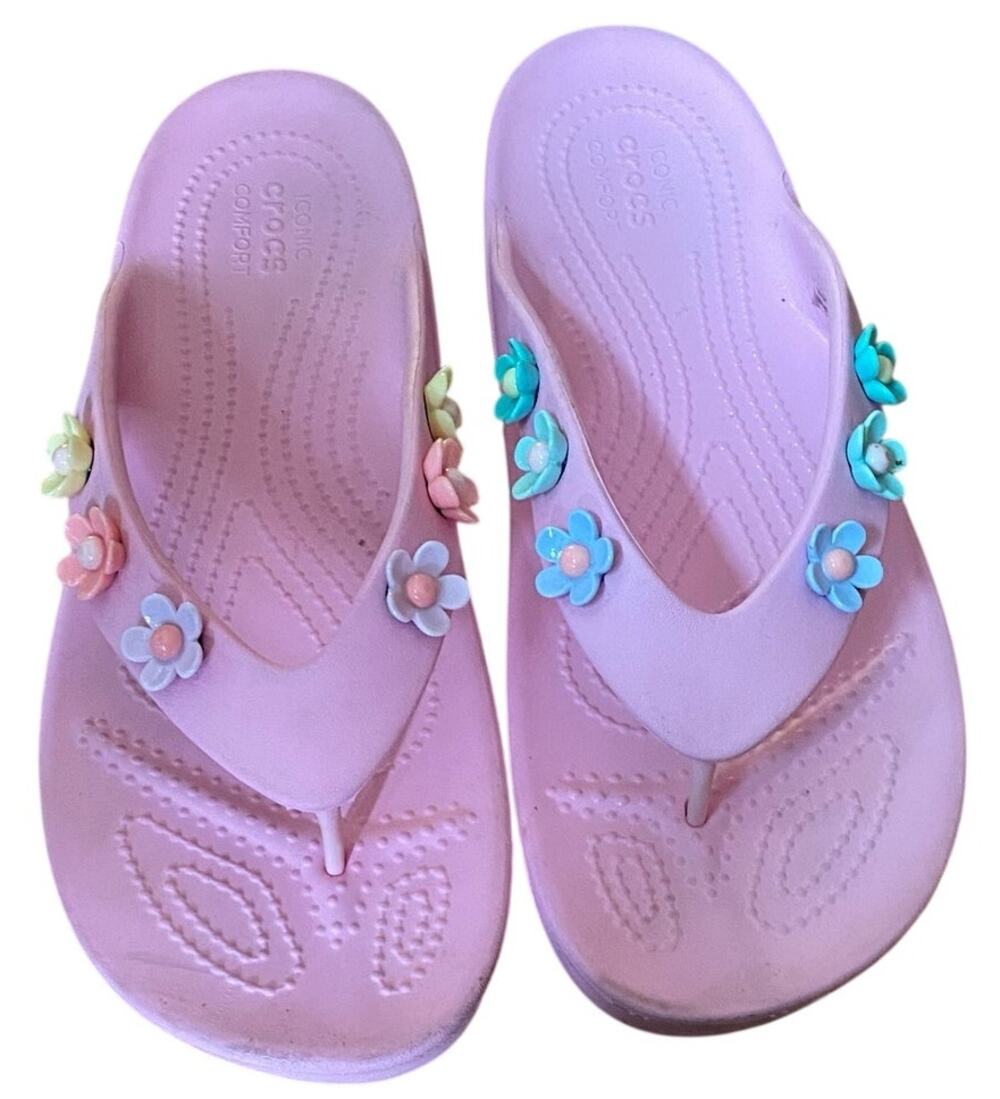 Crocs "Kadee II" Embellished EVA Foam Flip Flop Sandals, Soft Pink, Women's 10
